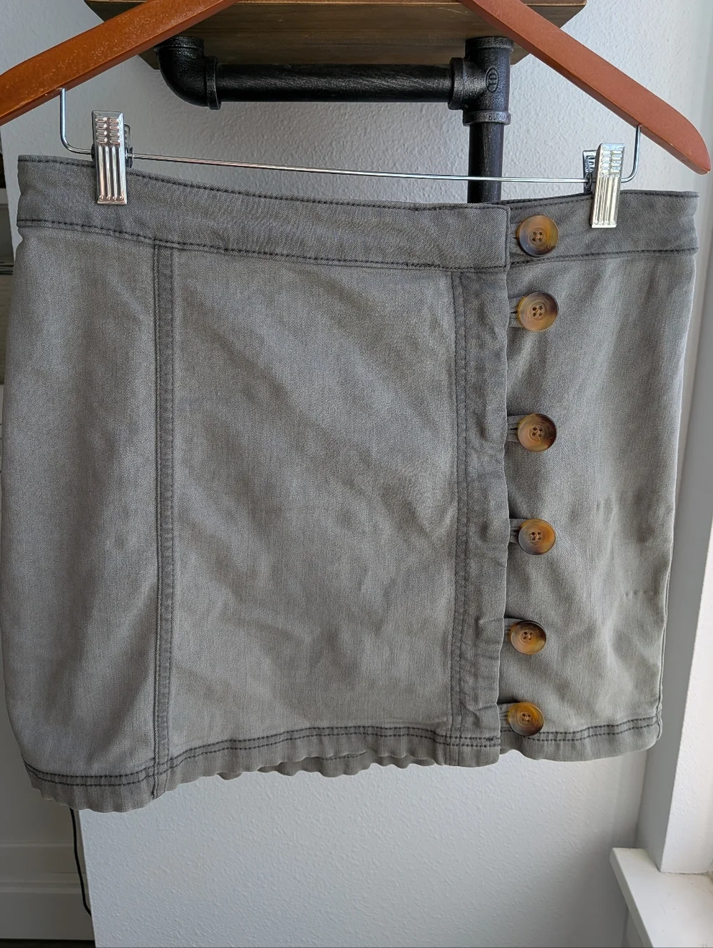 Free People We The Free Button Front Mini Skirt Olive Gray Stretch Size M